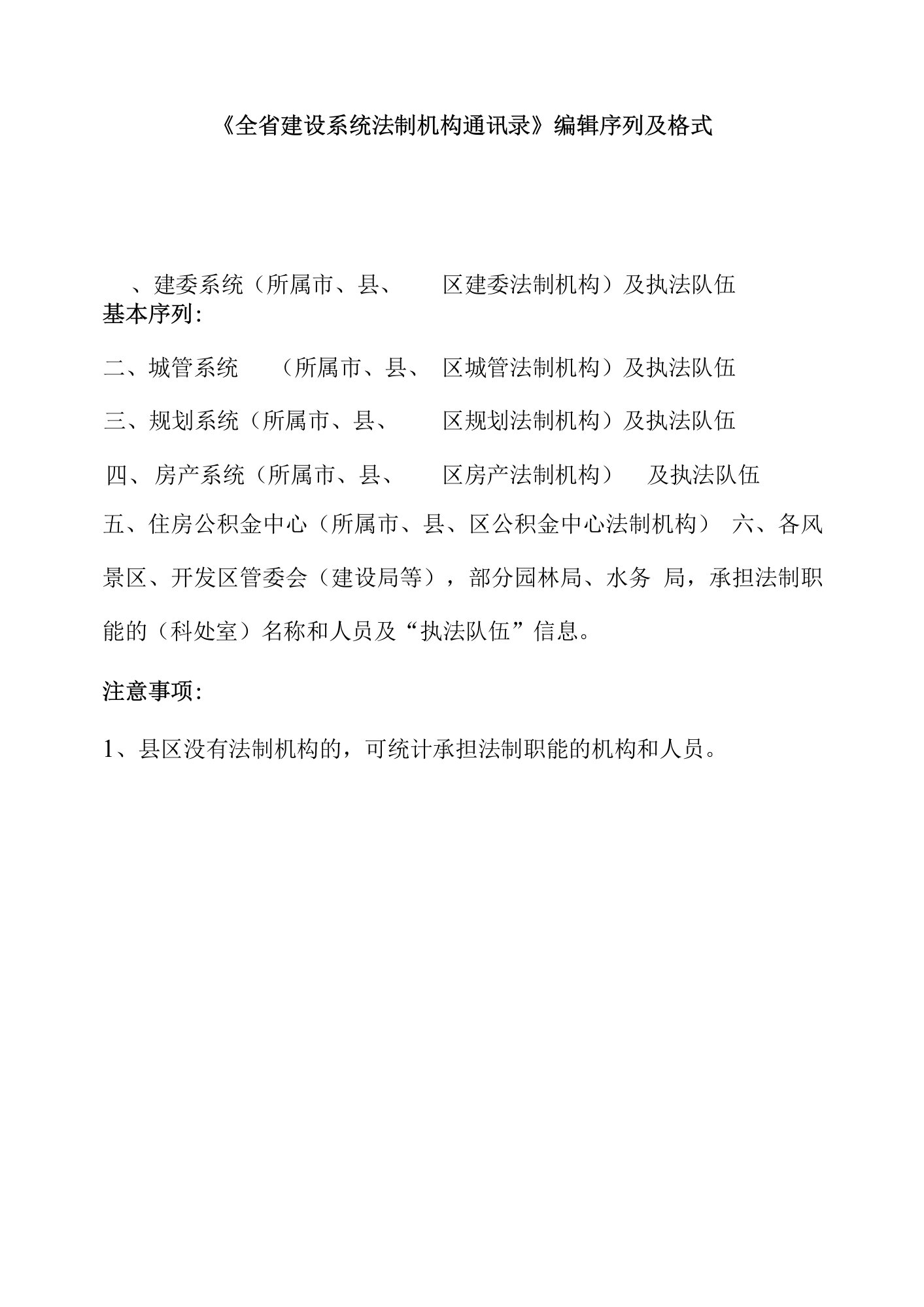 17年全省建设系统法制机构通讯录编辑基本格式