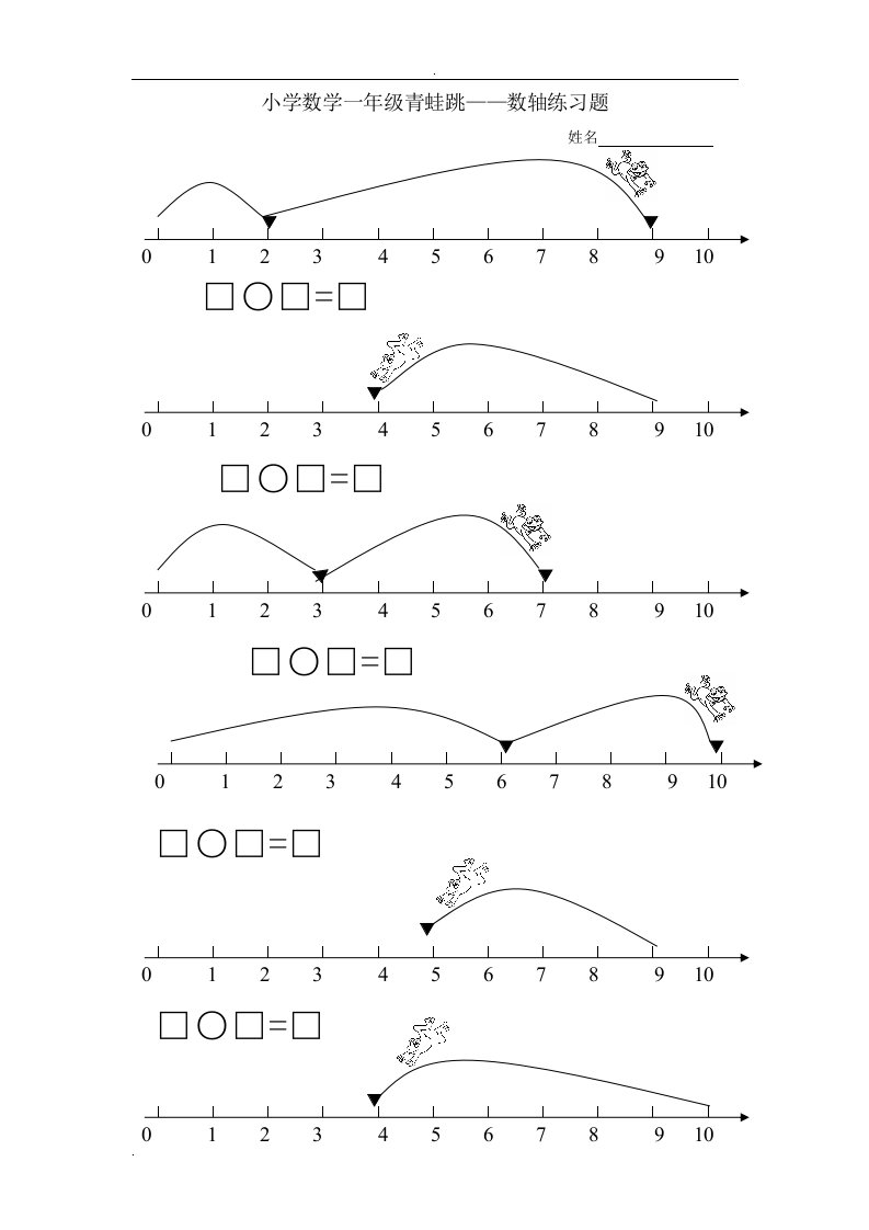 小学数学一年级青蛙跳——数轴练习题一步计算两步计算