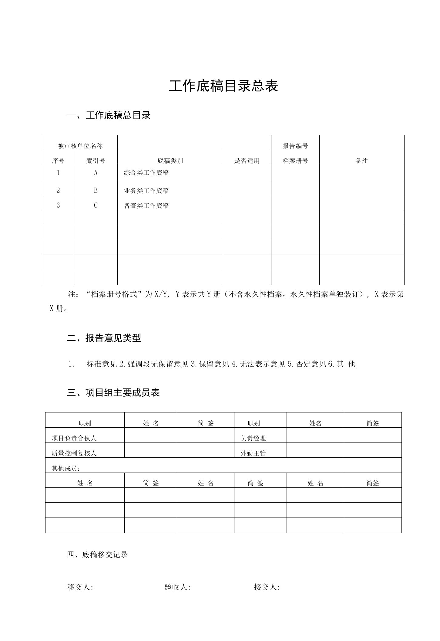 工程竣工决算审计底稿模板