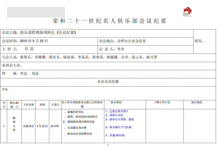 俱乐部会议纪要15.5.25