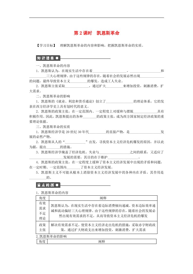 人教版高中政治选修2专题三第2课时《凯恩斯革命》