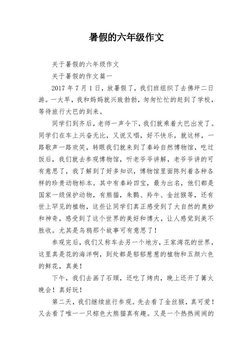 暑假的六年级作文