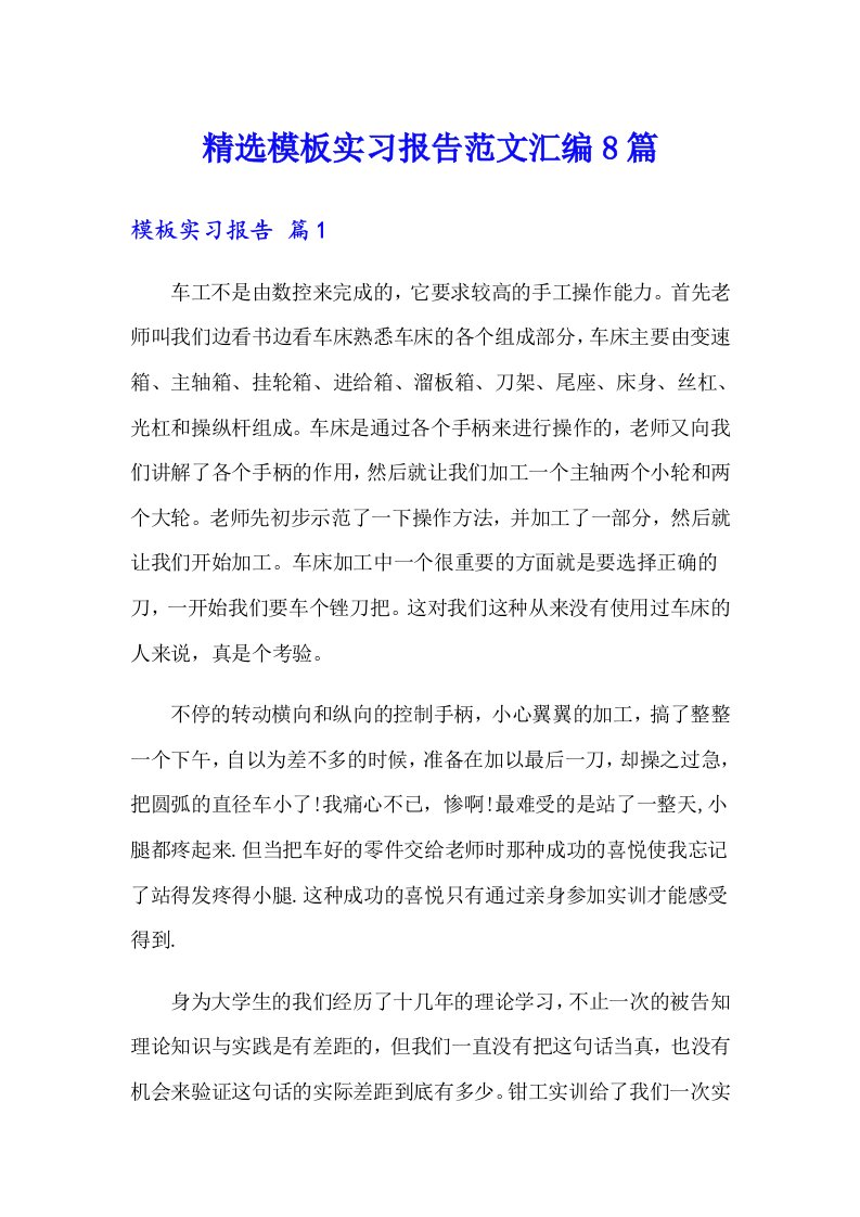 精选模板实习报告范文汇编8篇