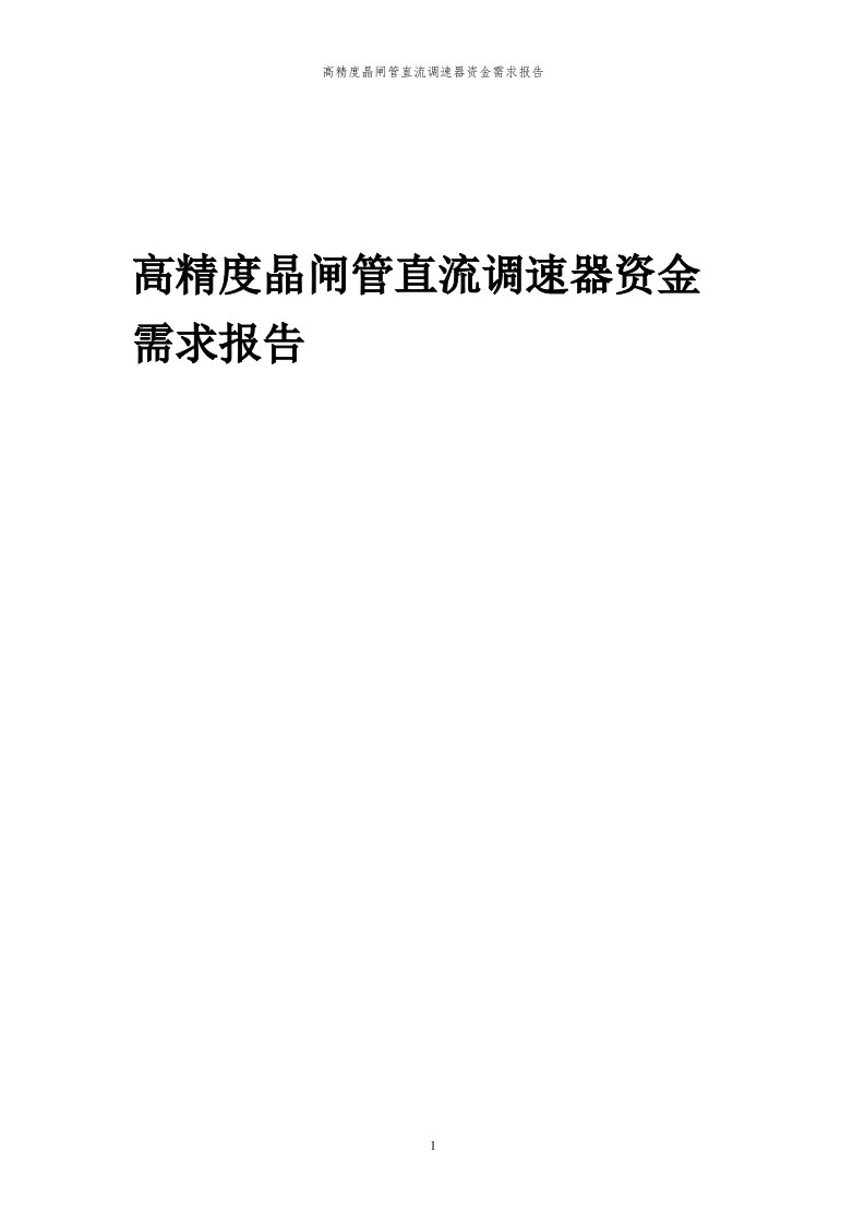 2024年高精度晶闸管直流调速器项目资金需求报告代可行性研究报告