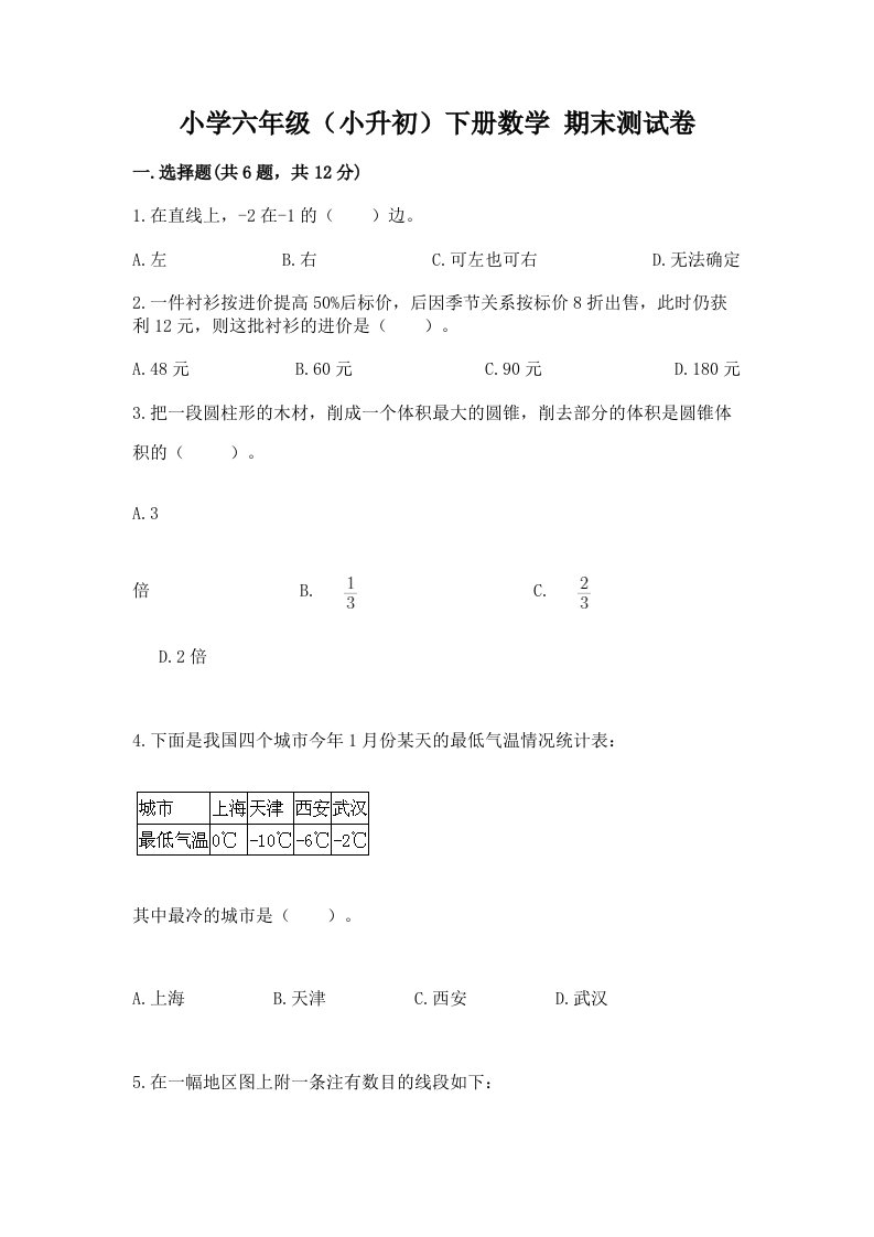 小学六年级（小升初）下册数学