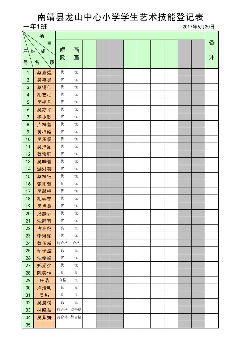 1.一年段艺术技能表