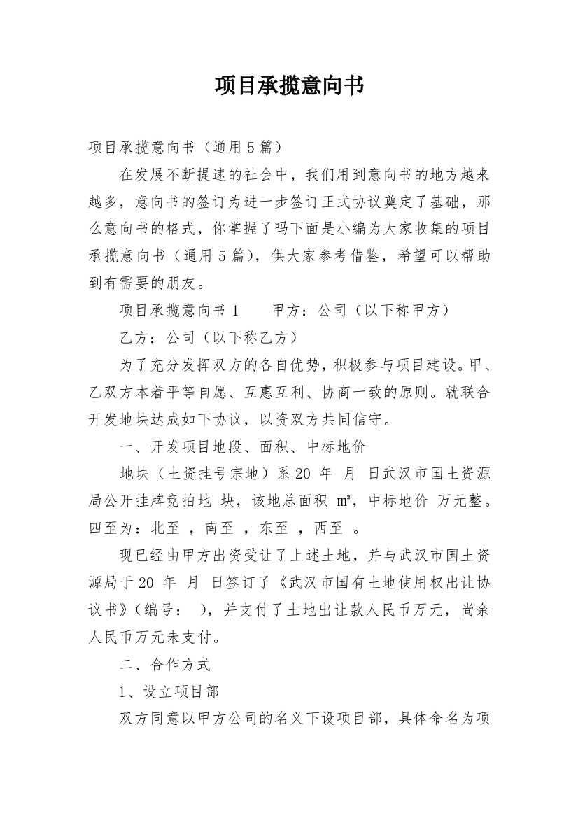 项目承揽意向书