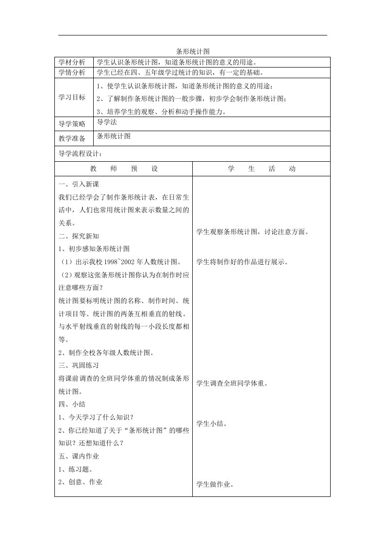 北师大数学第十一册《条形统计图》表格教案1