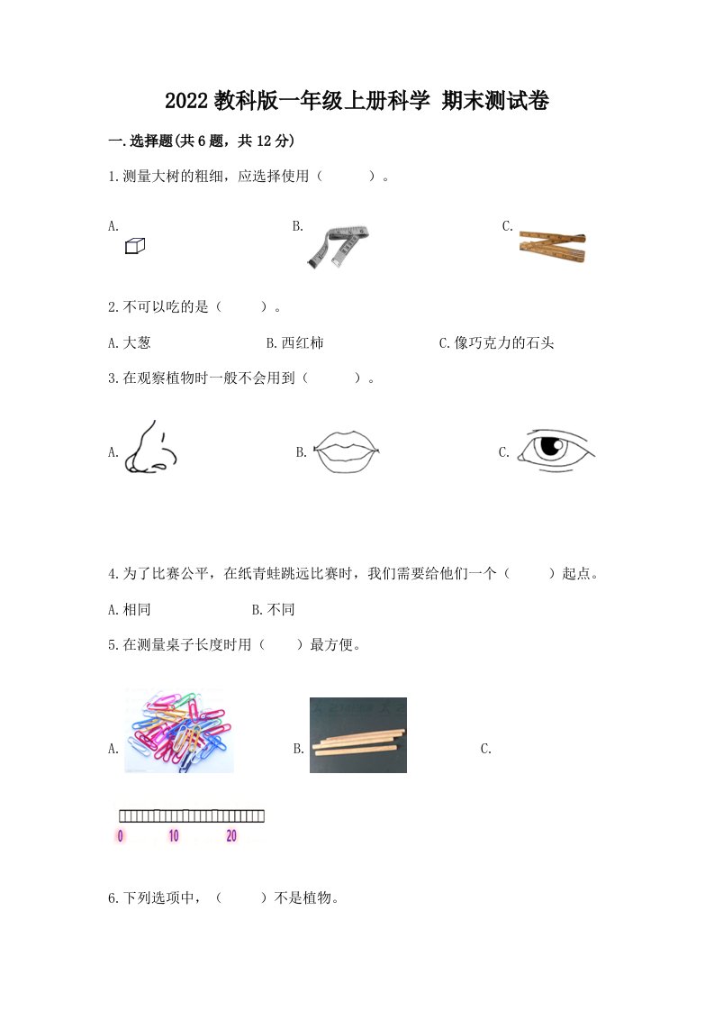 2022教科版一年级上册科学