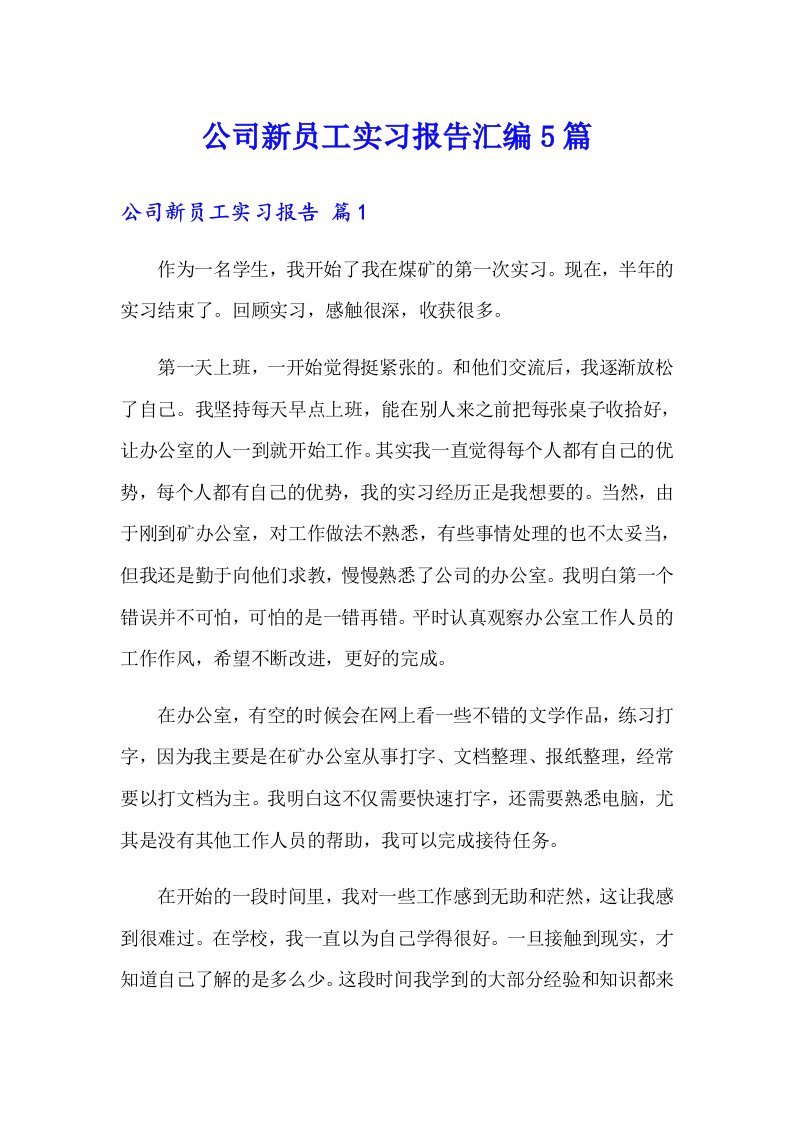 公司新员工实习报告汇编5篇