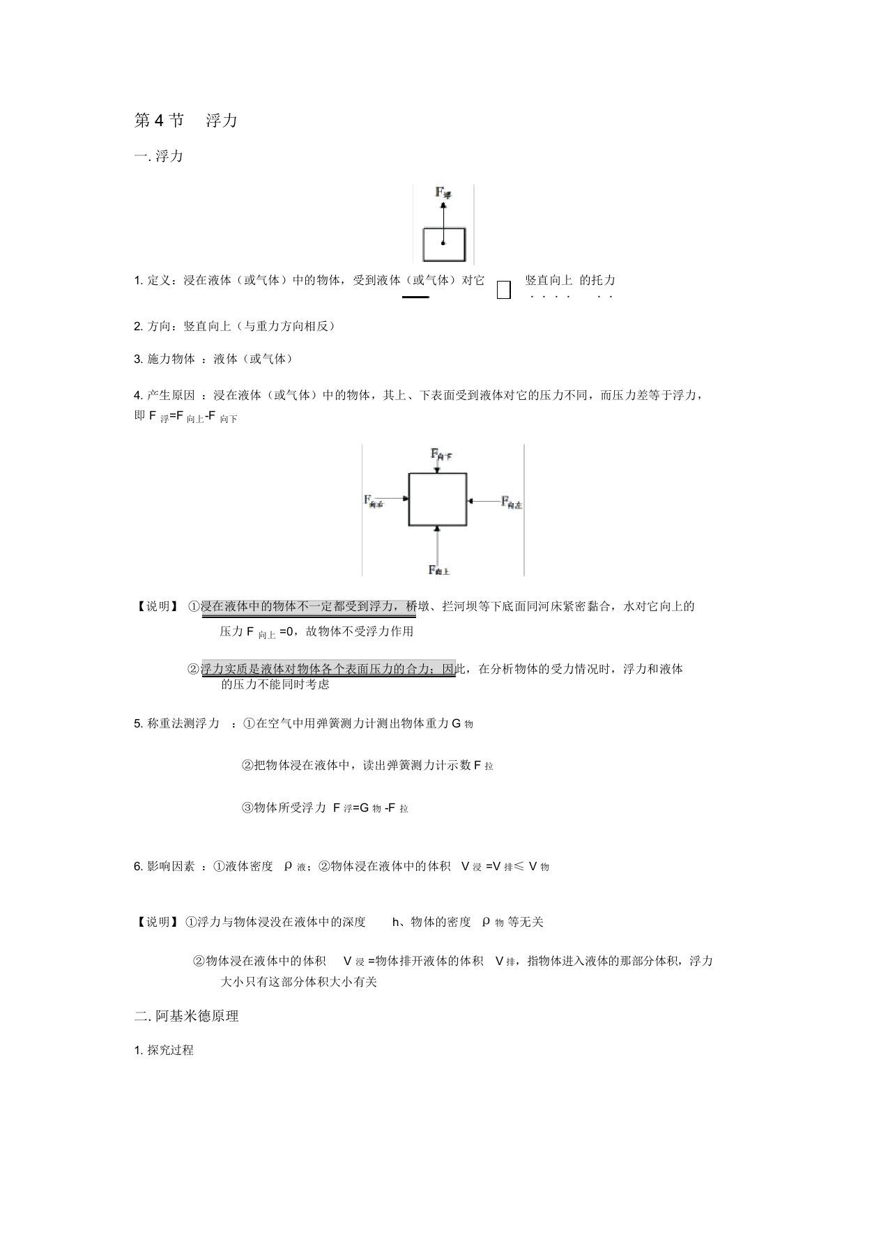 苏科版八年级下册物理第10章压强和浮力第4节浮力讲义(无答案)