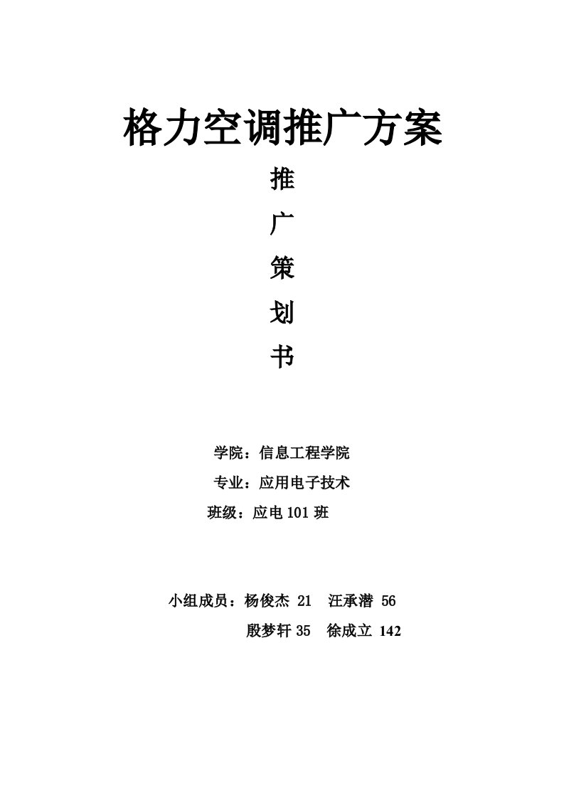 格力空调市场分析和推广方案