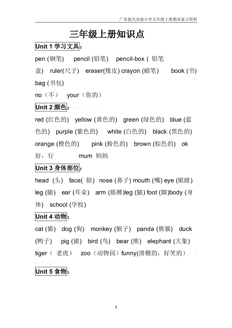 3-6年级英语知识点介绍