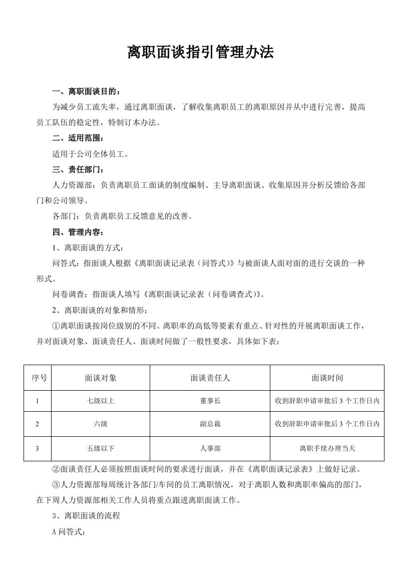 精品文档-离职面谈指引管理办法