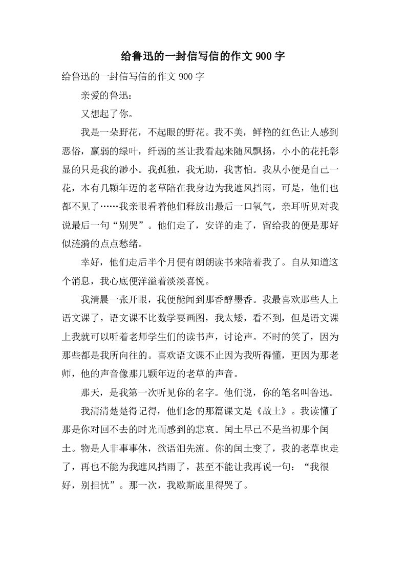 给鲁迅的一封信写信的作文900字