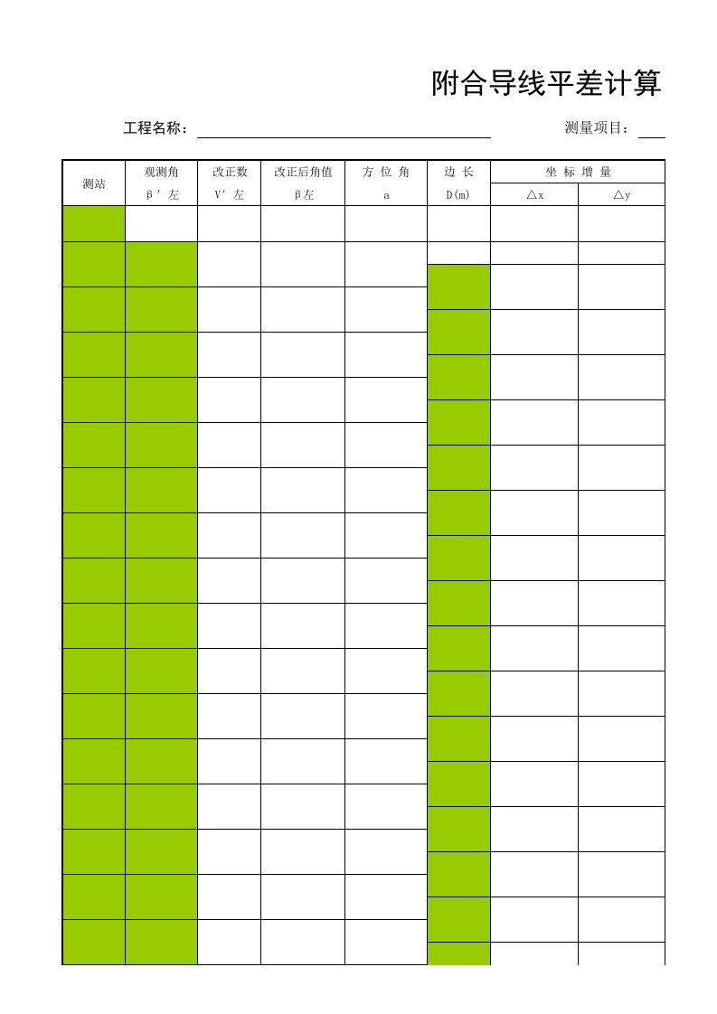 附合导线平差计算表Excel自动计算