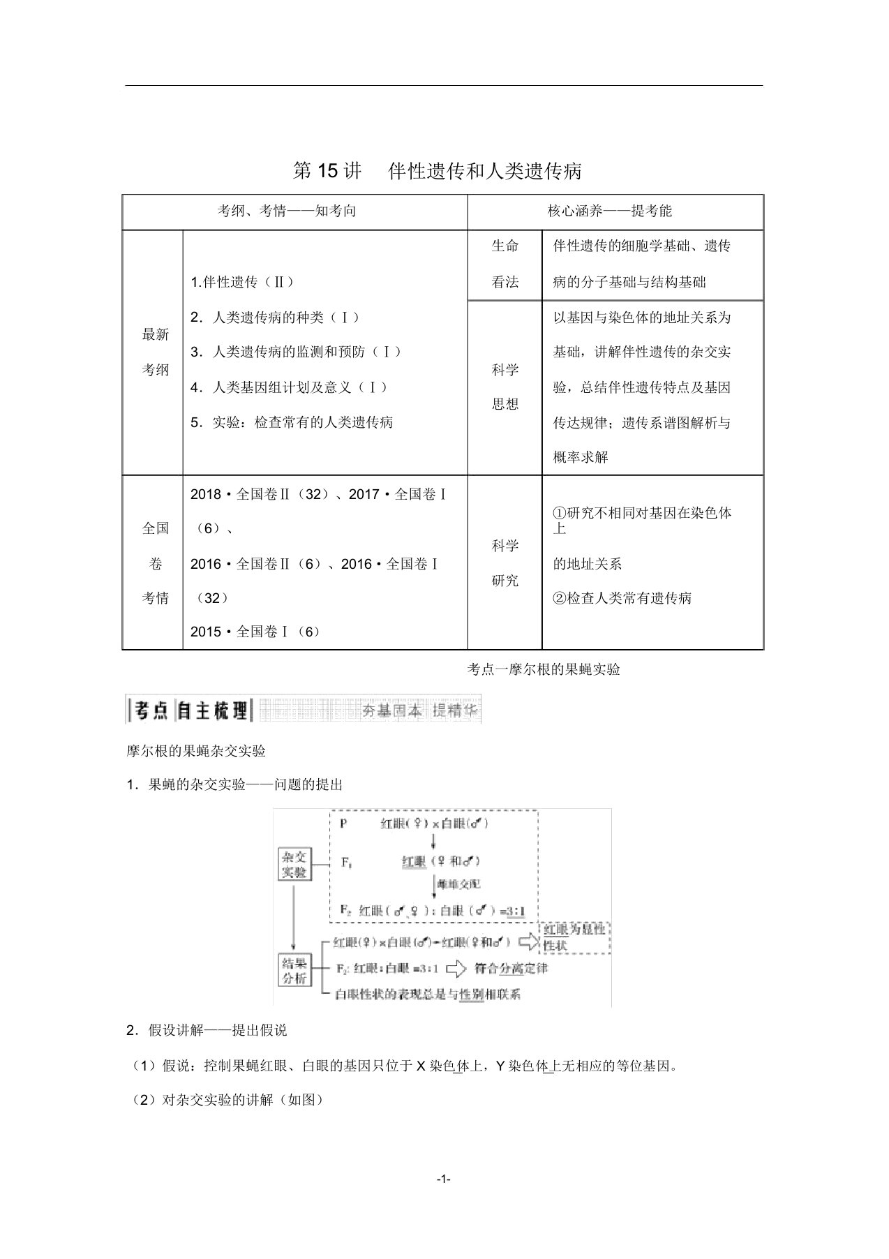 高考生物总复习第15讲伴性遗传和人类遗传病教案苏教版