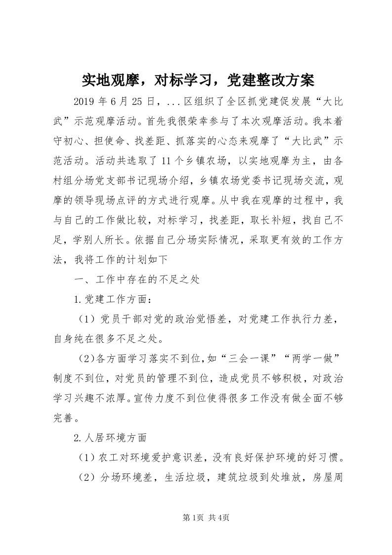 5实地观摩，对标学习，党建整改方案