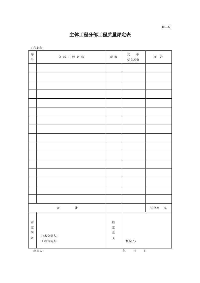 C3-5主体工程分部工程质量评定表