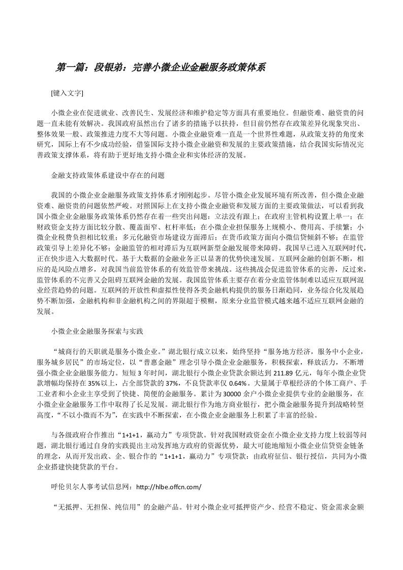 段银弟：完善小微企业金融服务政策体系[修改版]