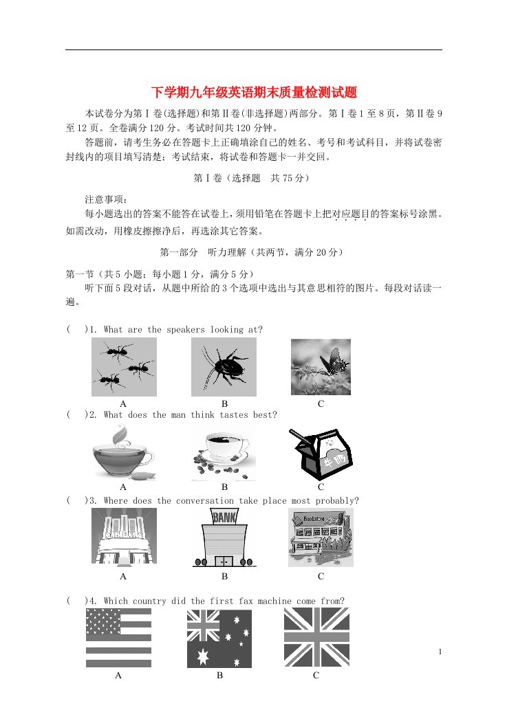 四川省资阳市乐至县九级英语上学期期末质量检测试题