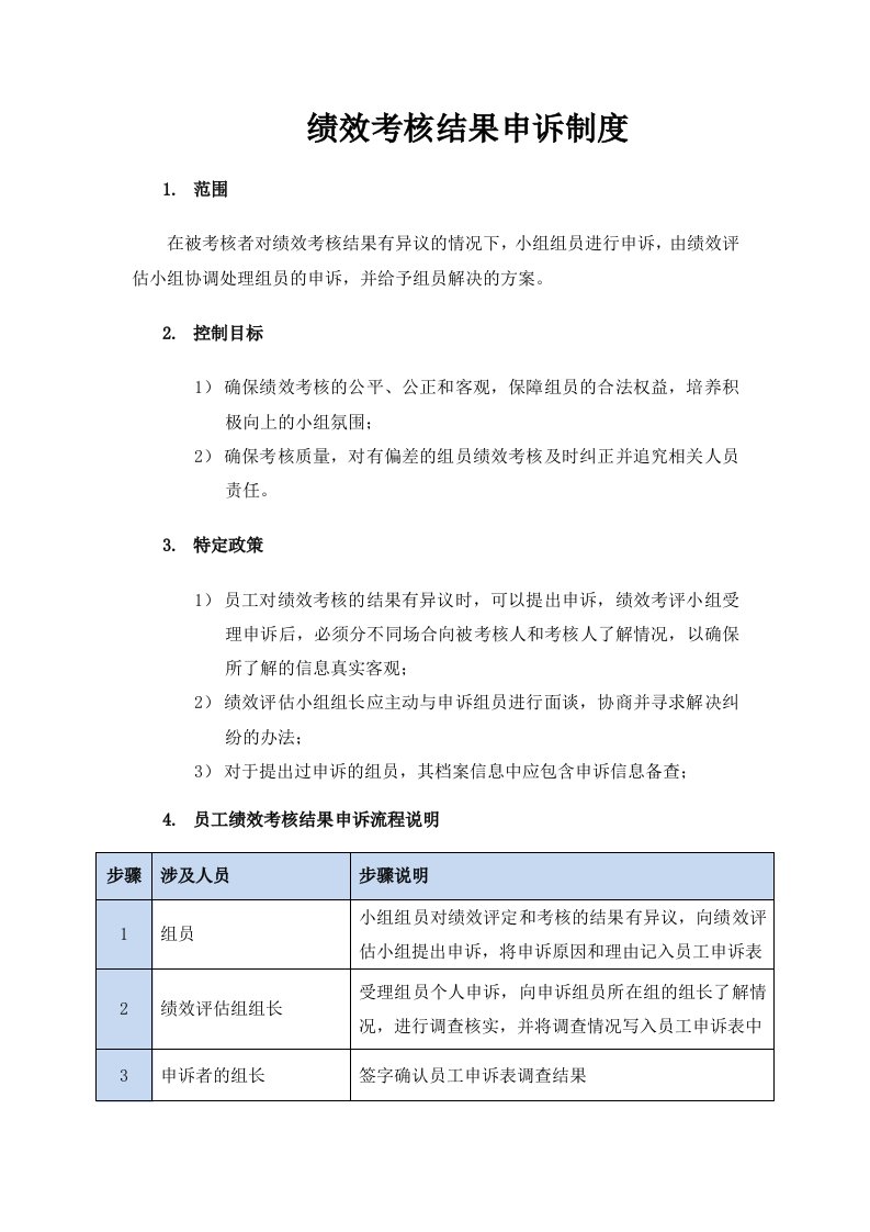 员工绩效考核结果申诉制度