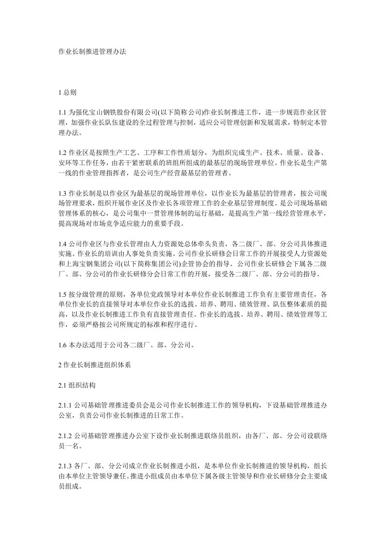 作业长制推进管理办法(doc)-其它制度表格