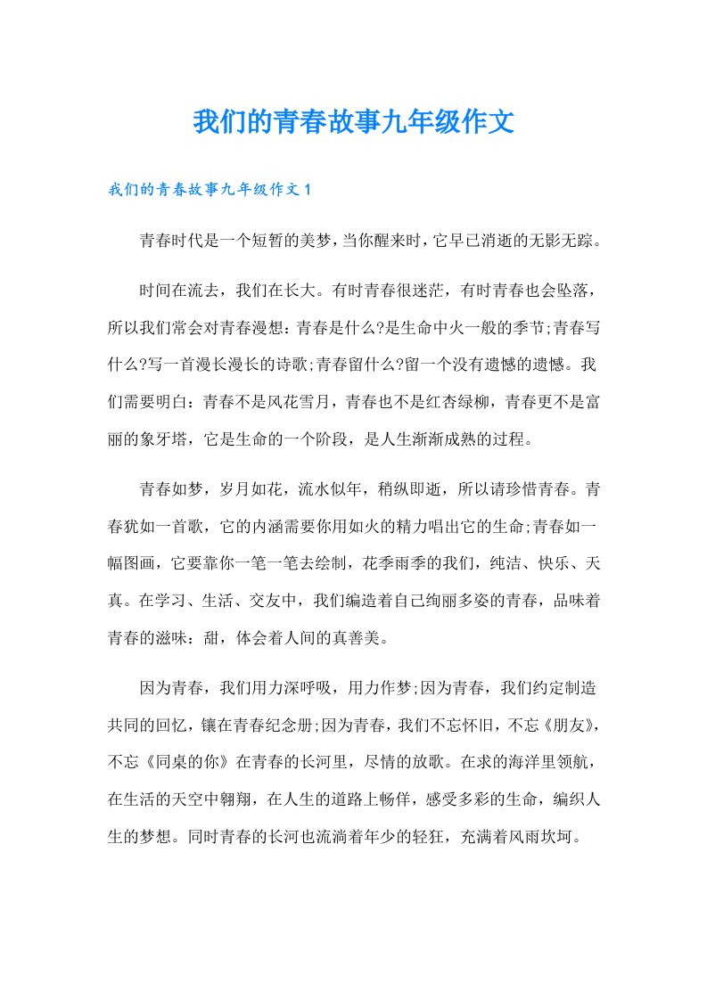 我们的青春故事九年级作文