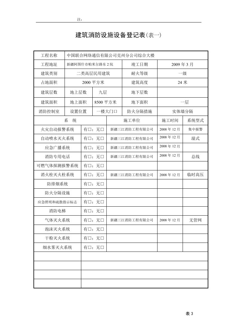 0建筑消防设施设备登记表