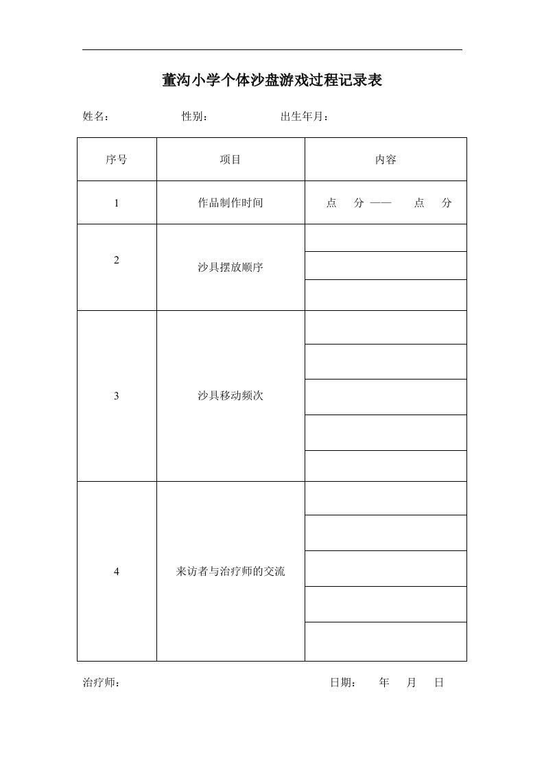 董沟小学个体沙盘游戏过程记录表