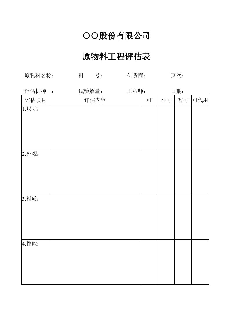 原物料工程评估表