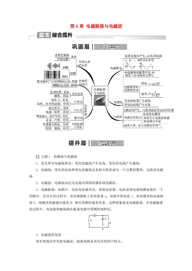 新教材2023年高中物理第4章电磁振荡与电磁波章末综合提升教师用书新人教版选择性必修第二册