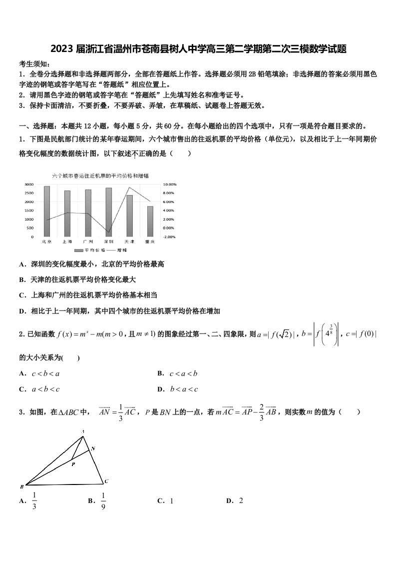 2023届浙江省温州市苍南县树人中学高三第二学期第二次三模数学试题