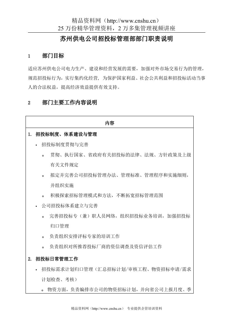 苏州供电公司招投标管理部部门职责说明