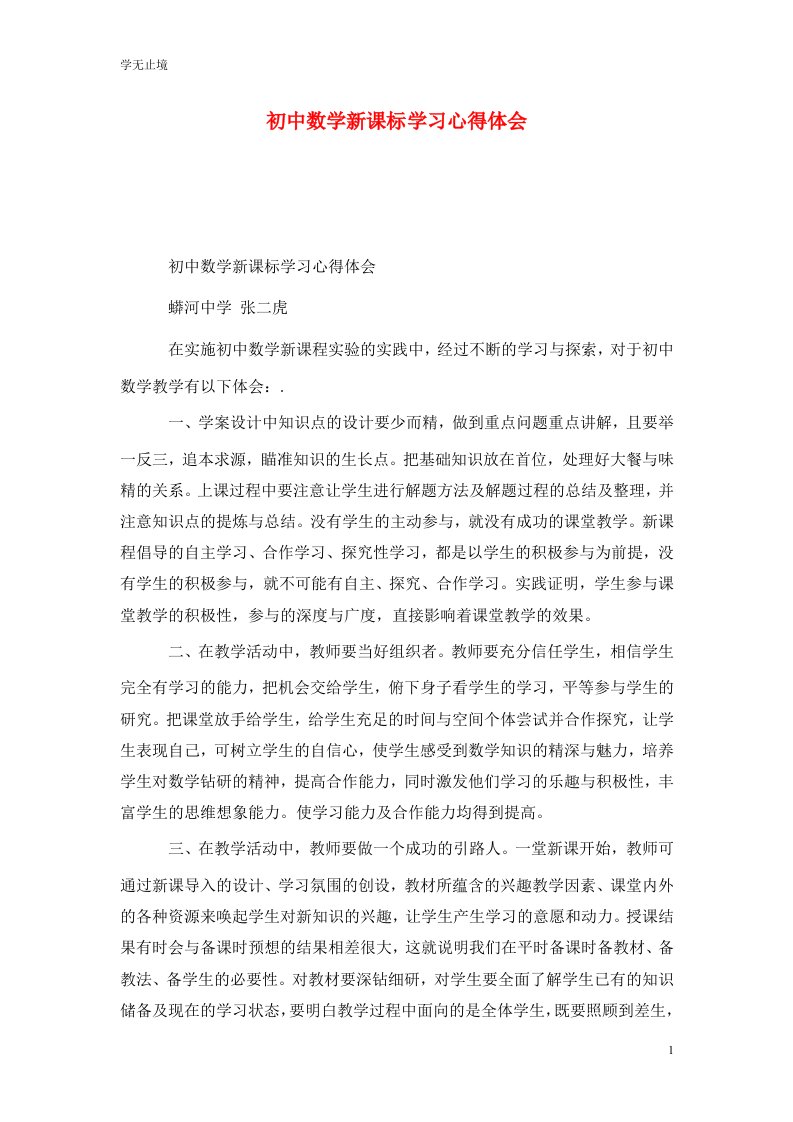 精选初中数学新课标学习心得体会