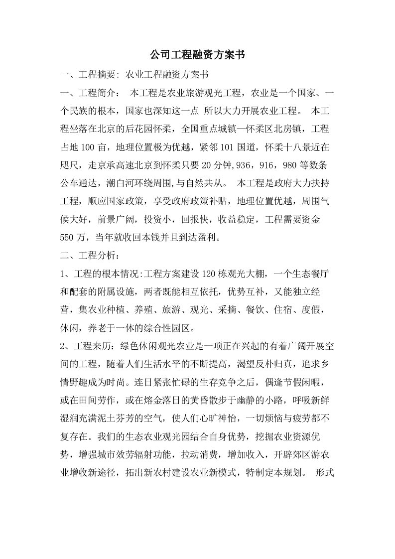 公司项目融资计划书