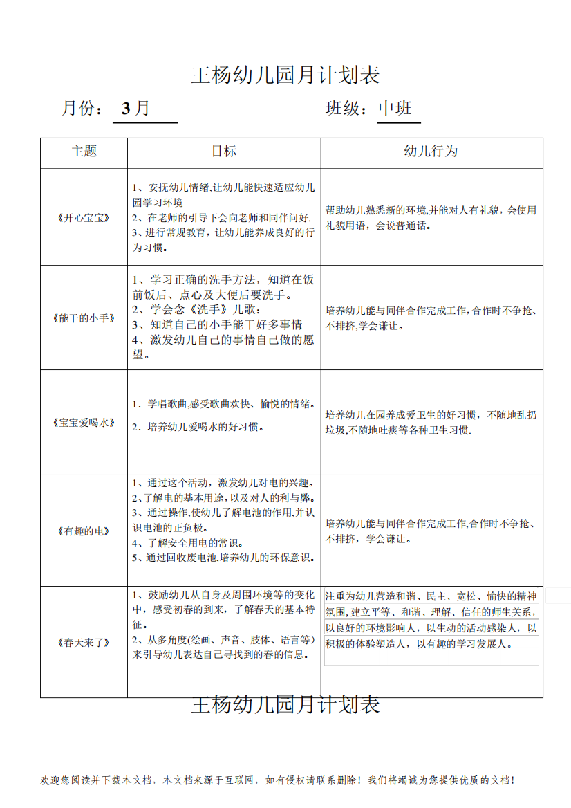 幼儿园月计划表大班54468