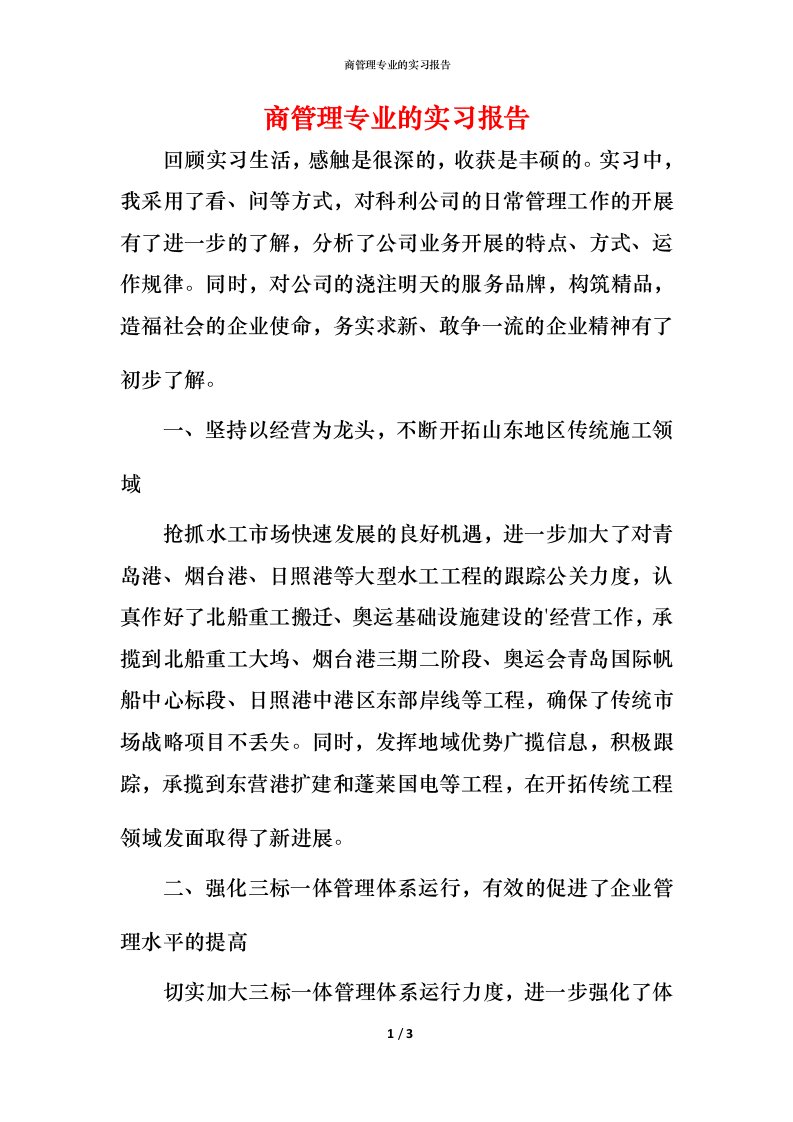 精编商管理专业的实习报告