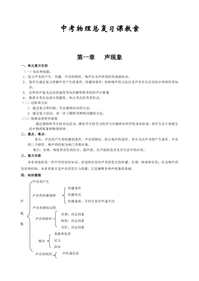 中考物理总复习课教案