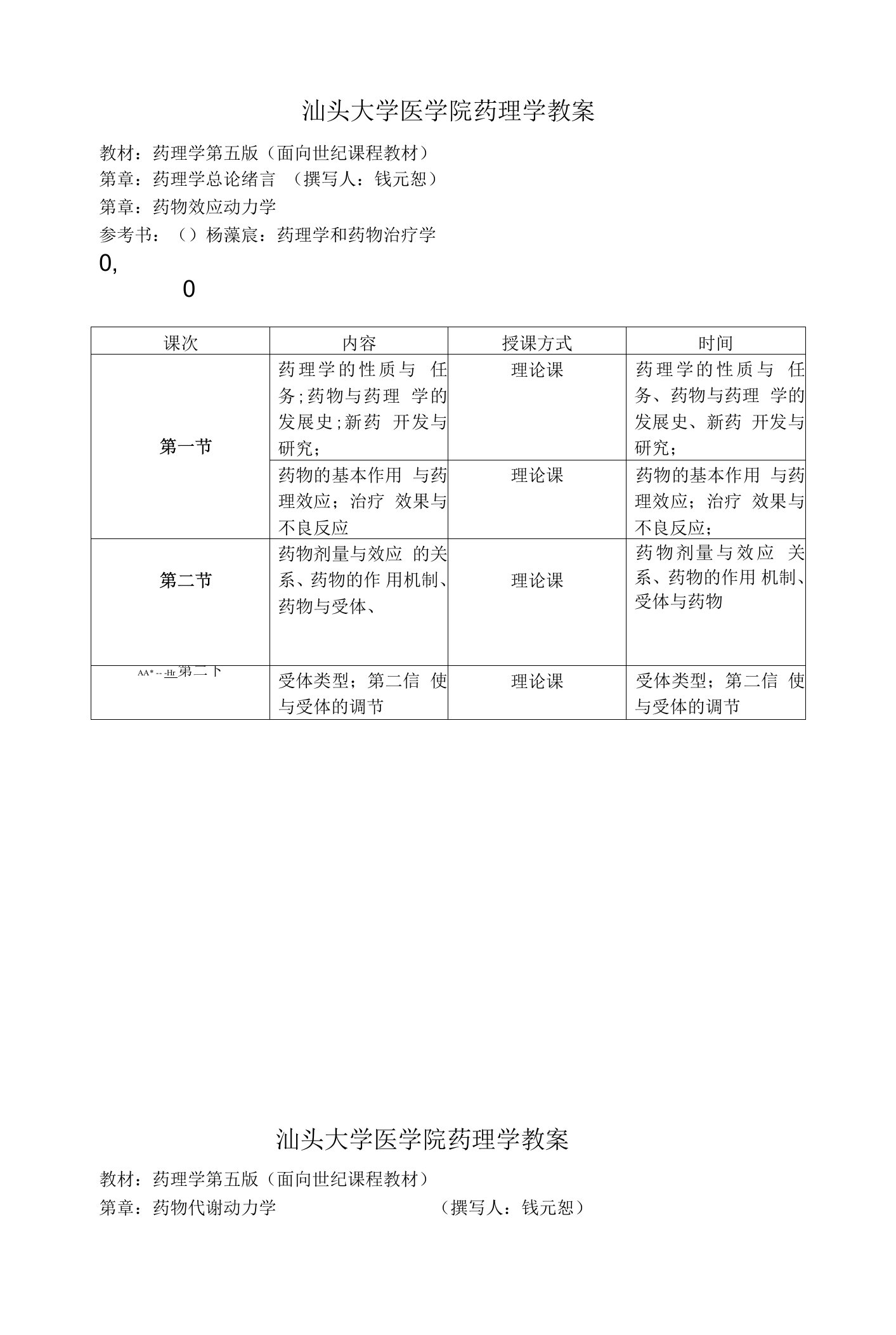 汕头大学医学院药理学教案