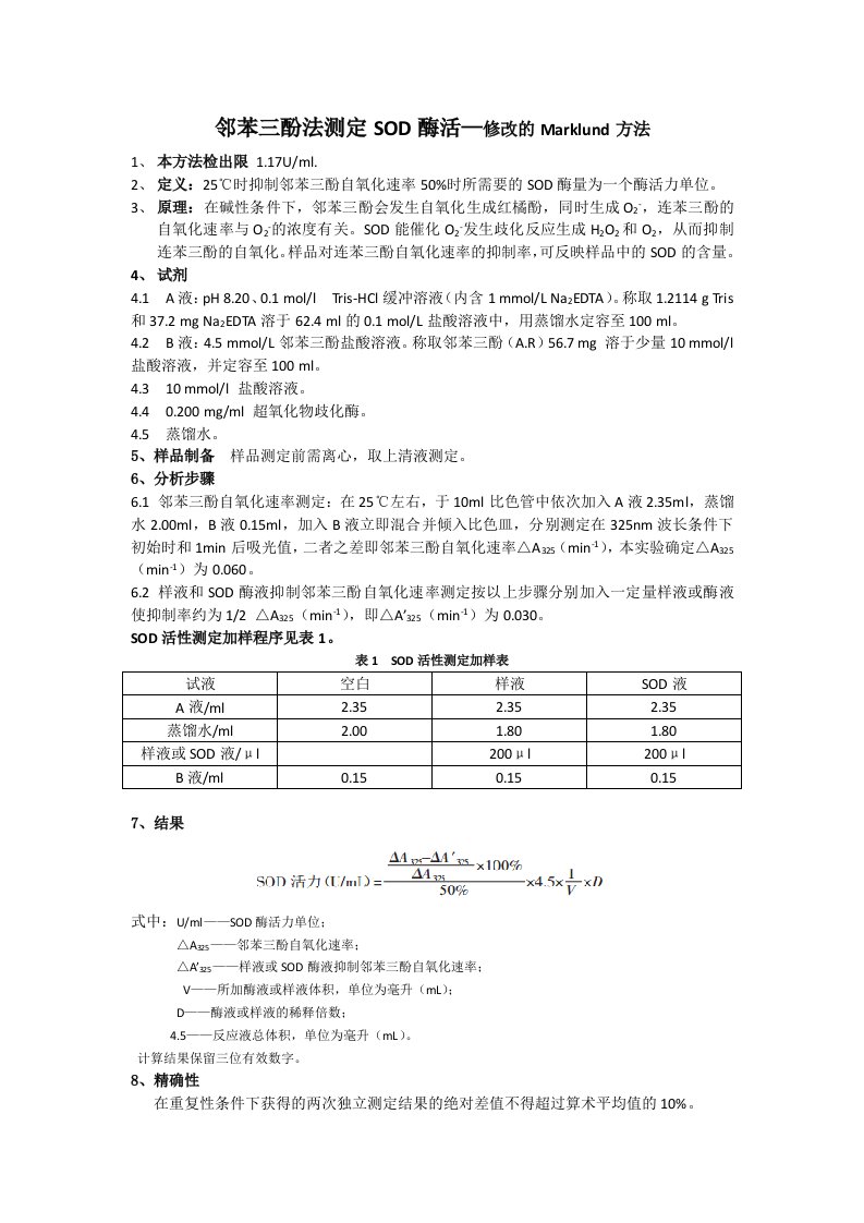 邻苯三酚法测定SOD酶活