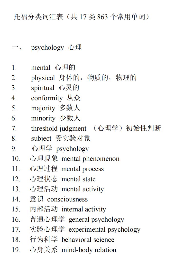 [words]托福分类词汇表(大字pdf方便阅读版本)（精选）