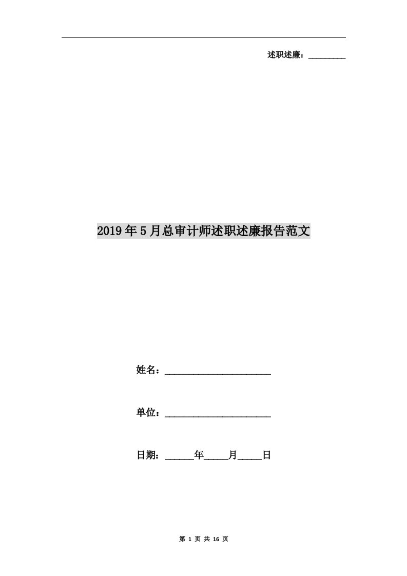 2019年5月总审计师述职述廉报告范文