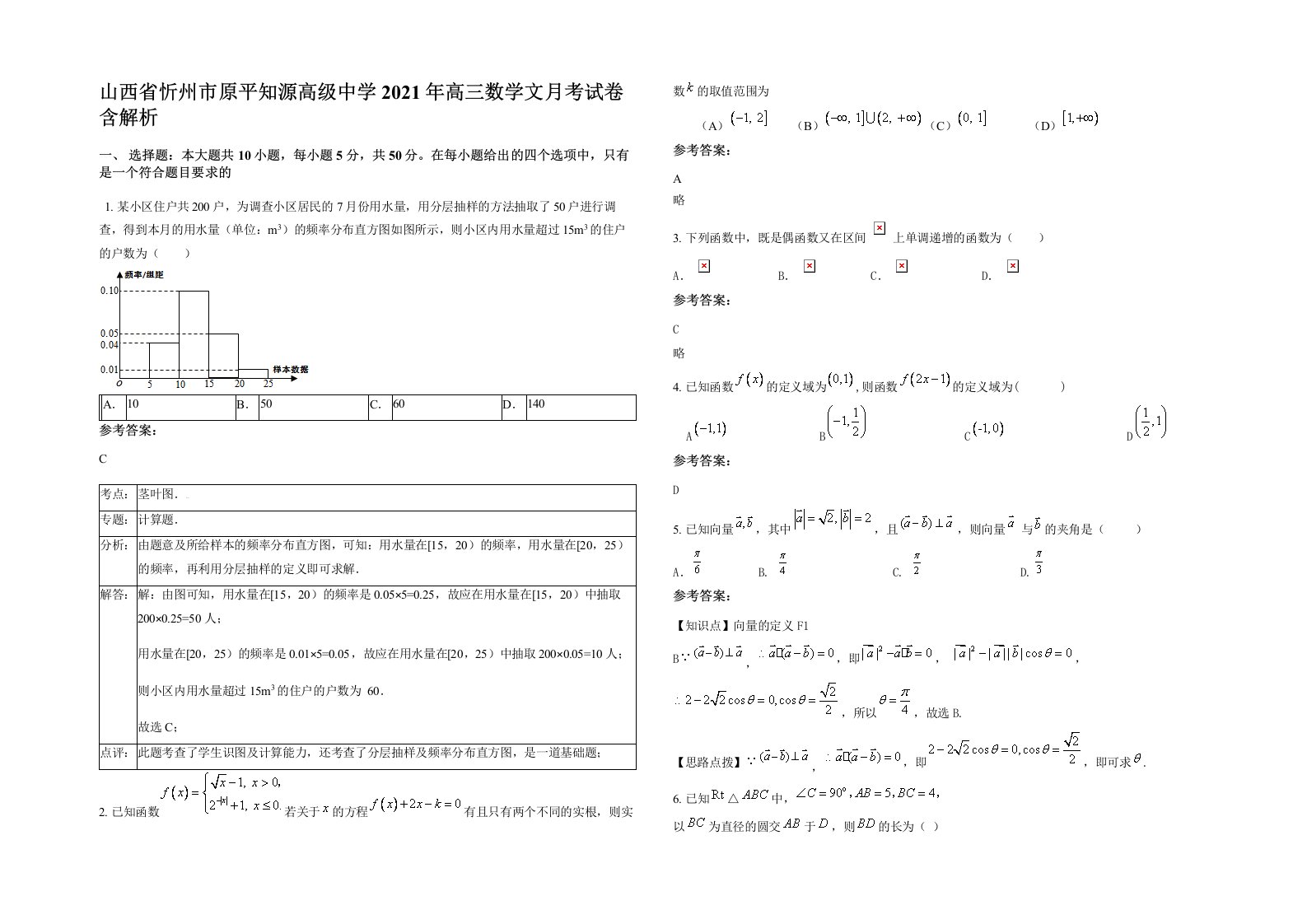 山西省忻州市原平知源高级中学2021年高三数学文月考试卷含解析