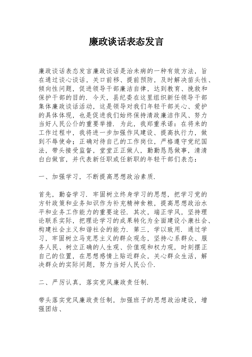 廉政谈话表态发言