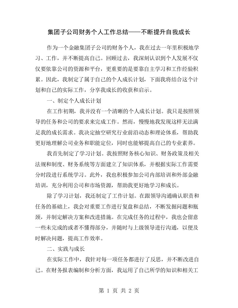 集团子公司财务个人工作总结——不断提升自我成长