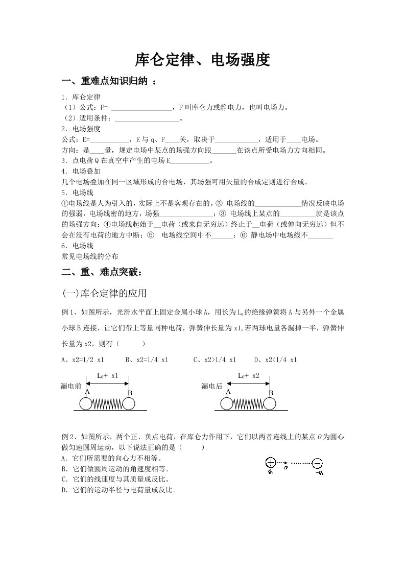 库仑定律、电场强度高二