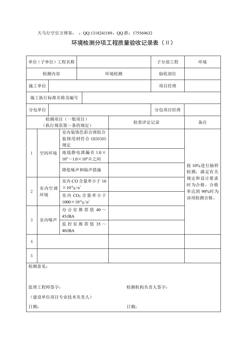 环境检测分项工程质量验收记录表(ⅱ)