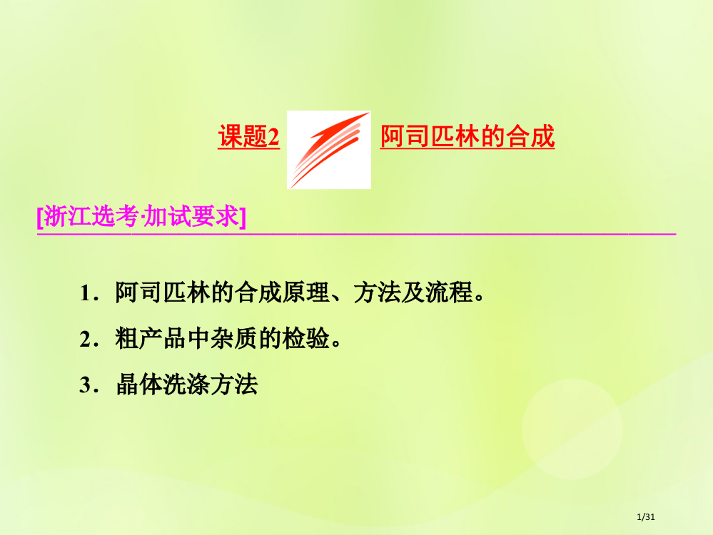 高中化学专题7物质的制备与合成课题2阿司匹林的合成省公开课一等奖新名师优质课获奖PPT课件