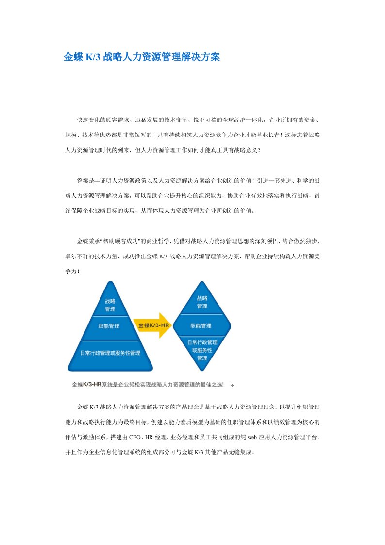 金蝶K3战略人力资源管理解决方案